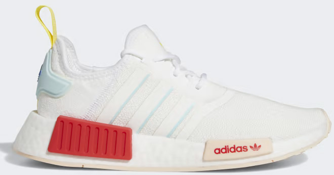 Adidas NMD R1 Shoes in Cloud White and Vivid Red