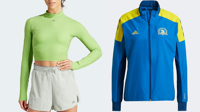 Adidas Womens Heat Rdy Crop Tee on The Left and Womens Boston Marathon Jacket on The Right