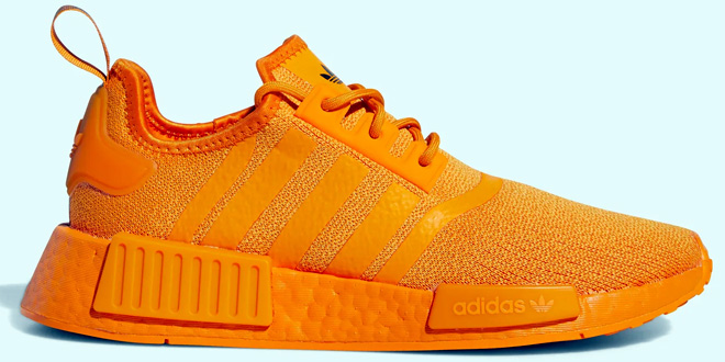 Adidas Womens Nmd r1 Orange Shoes on a White Background