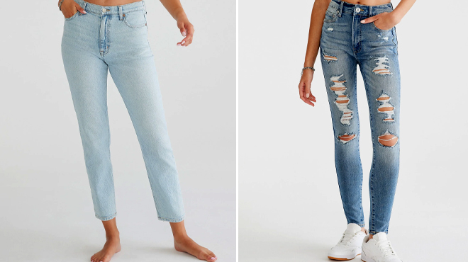 Aeropostale Womens High Rise Stretch Mom Jeans and Seriously Stretchy Super High Rise Jeggings