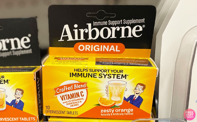 Airborne Immune Support Supplement Zesty Orange Dissolving Tablets 10 Count
