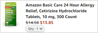Amazon Basic Care 24 Hour Allergy Relief Checkout Screenshot Amazon Basic Care 24 Hour Allergy Relief Checkout Screenshot