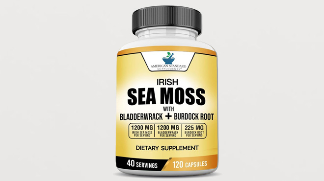 American Standard Supplements Irish Sea Moss 120 Count Bottle on Gray Background