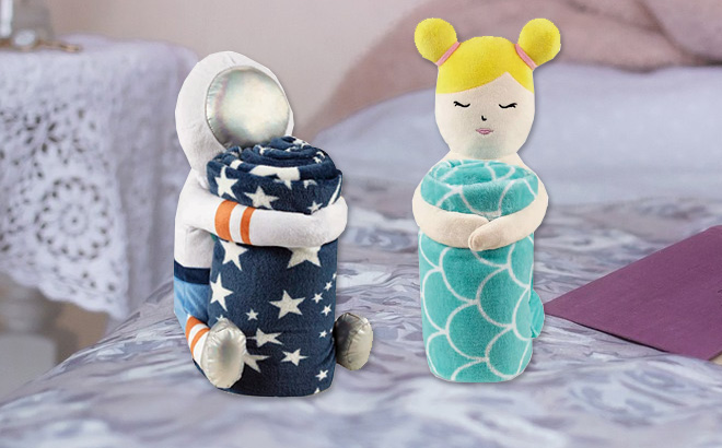 Astronaut and Mermaid Throw and Pillow Sets on a Bed