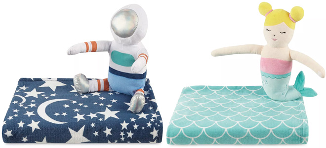 Astronaut and Mermaid Throw and Pillow Sets on a White Background