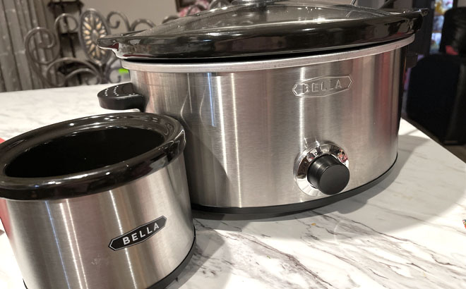 Bella 5 qt Slow Cooker with Dipper on a Table