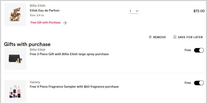 Billie Eilish Perfume with12 freebies checkout screenshout