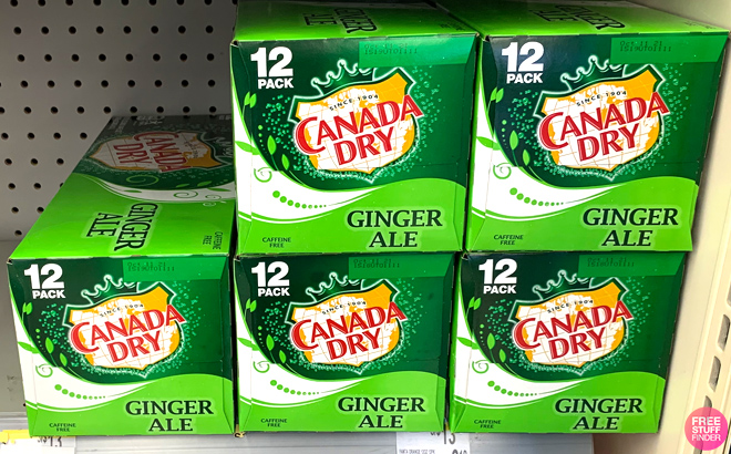 Canada Dry 12 Pack Soda Boxes on a Store Shelf