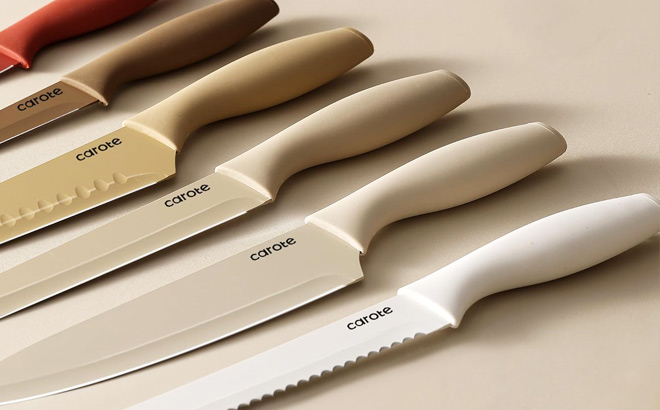 Carote 12 Piece Knife Set on Brown Background