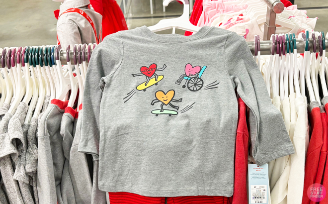 Cat Jack Toddler Kids Adaptive Long Sleeve Valentines Day Skating Hearts Graphic T Shirt