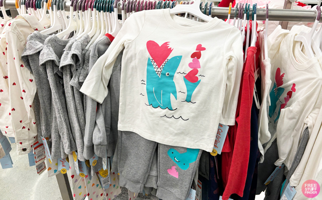 Cat JackToddler Boys Long Sleeve Valentines Day Shark Printed Graphic T Shirt and Fleece Jogger Pants Set