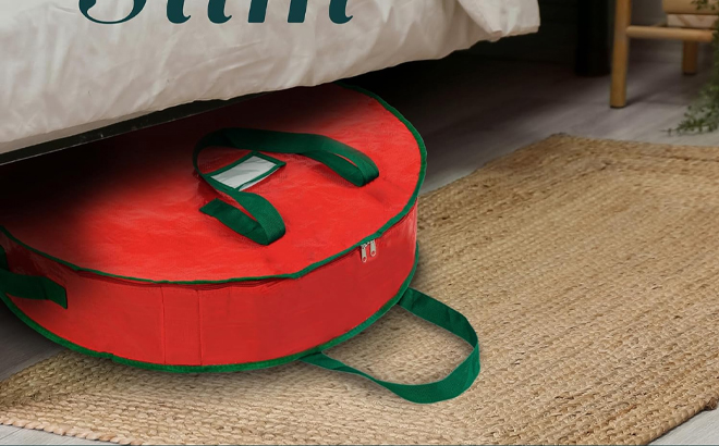 Christmas Wreath Storage Bag in Red Under the Bed