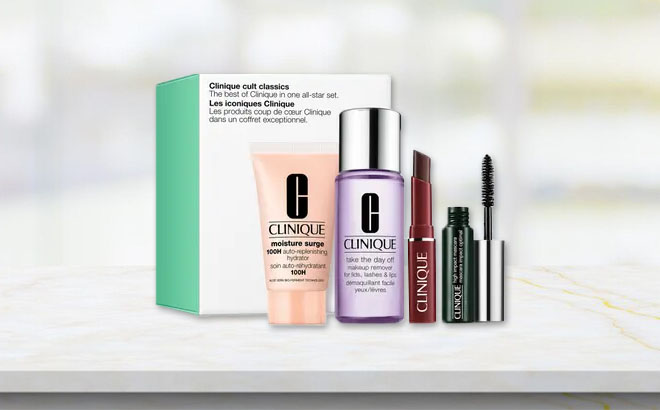 Clinique Beauty 4 Piece Set on a Table