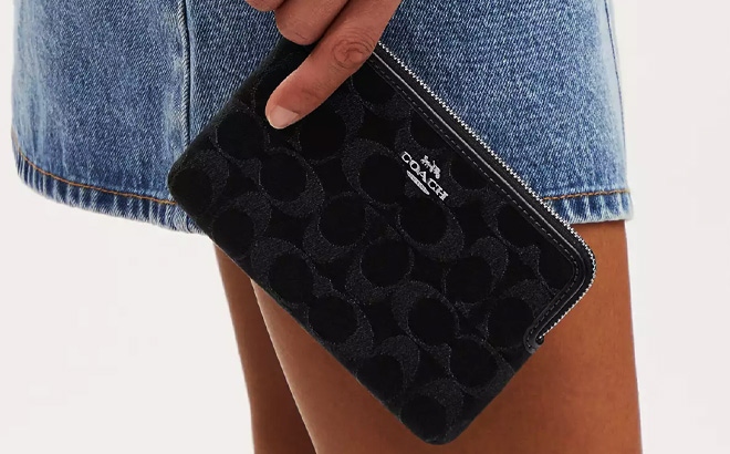 Coach Outlet Corner Zip Wristlet In Signature Denim Coach Outlet Corner Zip Wristlet In Signature Denim