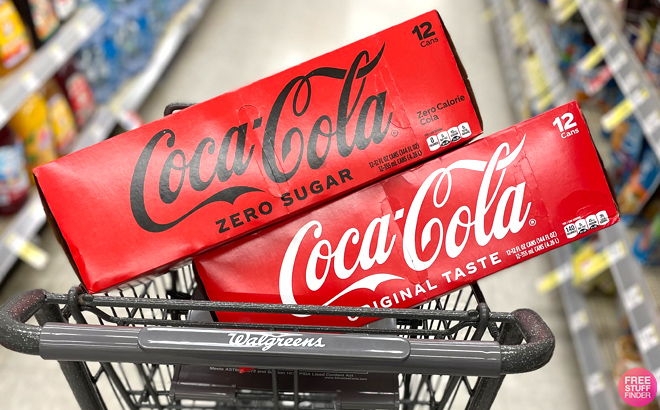 Coca cola 12 Pack Boxes on a Walgreens Shopping Cart
