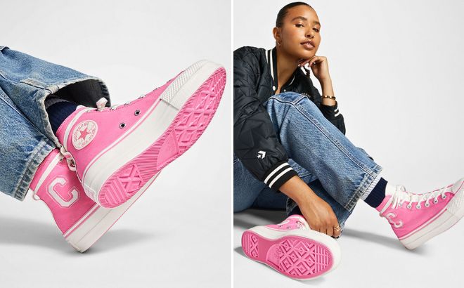 Converse Chuck Taylor All Star Lift Platform Retro Varsity in Oops Pink Color