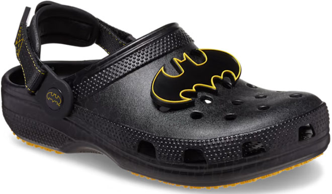 Crocs Batman Adjustable Strap Clogs on a Gray Background