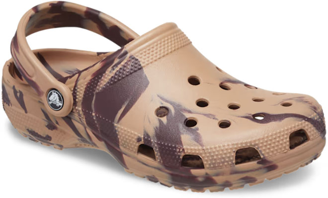 Crocs Classic Marbled Clogs on a Gray Background
