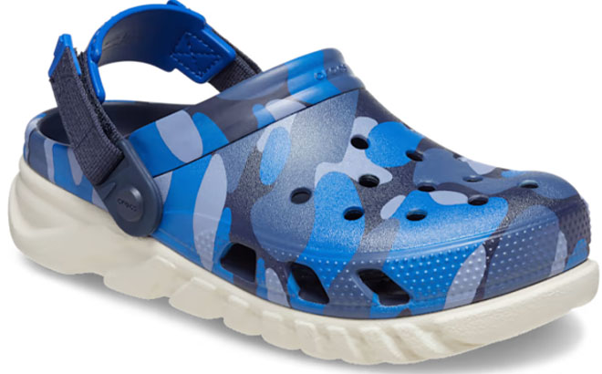 Crocs Duet Max Camo Redux Clogs on a Gray Background