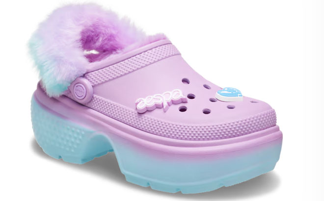 Crocs x Aespa Stomp Lined Clogs on a Gray Background