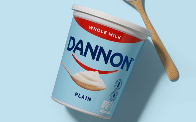 Dannon Plain Yogurt on Blue Background
