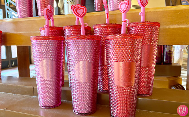 Disney Mickey Mouse Valentines Day Starbucks Tumblers on a Shelf
