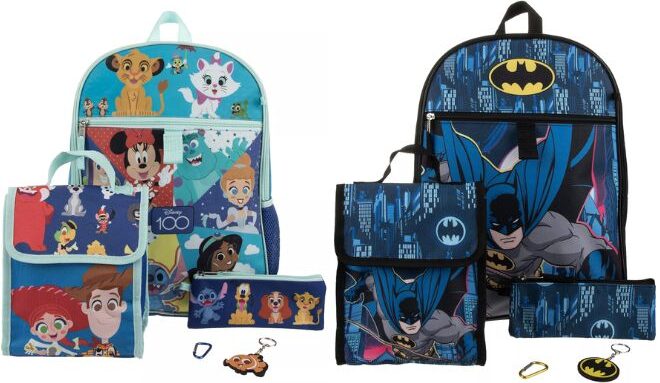 Disney and Batman Kids 5 Piece Backpack Sets