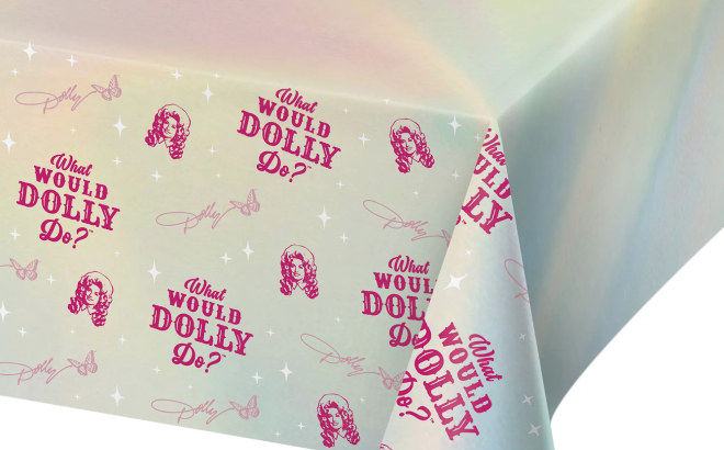 Dolly Parton What Would Dolly Do Iridescent Foil Tablecloth Dolly Parton What Would Dolly Do Iridescent Foil Tablecloth