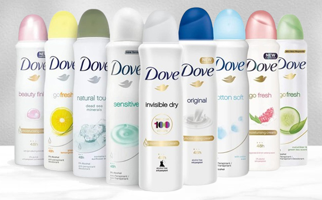 Dove Deodorant Spray 10 Pack in variety scents