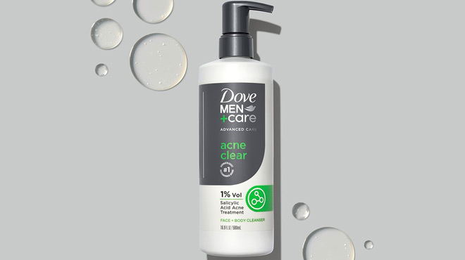 Dove Men Advanced Care Acne Clear Cleanser on Gray Background