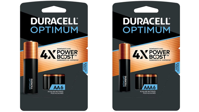 Duracell Optimum Alkaline Batteries Copper Black on a White Background