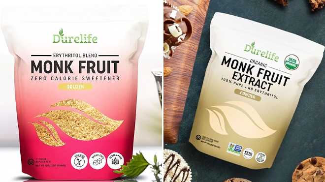 Durelife Golden Monk Fruit Sweetener and Durelife Organic 100 Pure Monk Fruit sweetener Durelife Golden Monk Fruit Sweetener and Durelife Organic 100 Pure Monk Fruit sweetener