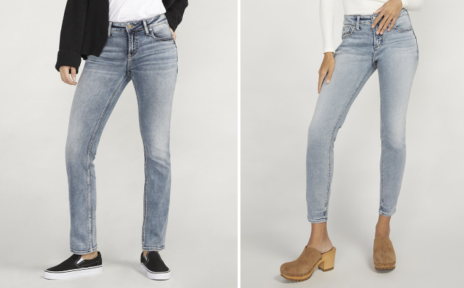 Elyse Mid Rise Straight Leg Jeans and Mid Rise Skinny Jeans