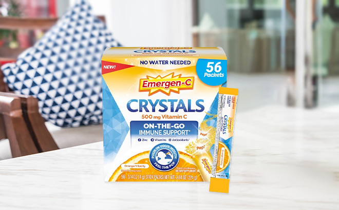 Emergen C Crystals Immune Support Supplement with Vitamin C on the Table