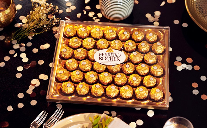 Ferrero Rocher 42 Count Gift Box on Table Ferrero Rocher 42 Count Gift Box on Table