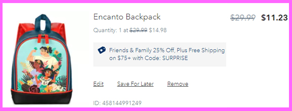Final Price Breakdown for Disney Encanto Backpack