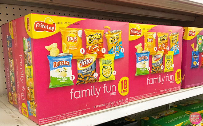 Frito Lay 18 Count Family Fun Mix Variety Pack on a Shelf