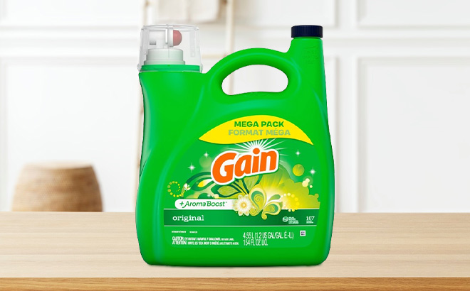 Gain Aroma Boost Liquid Laundry Detergent on the Table