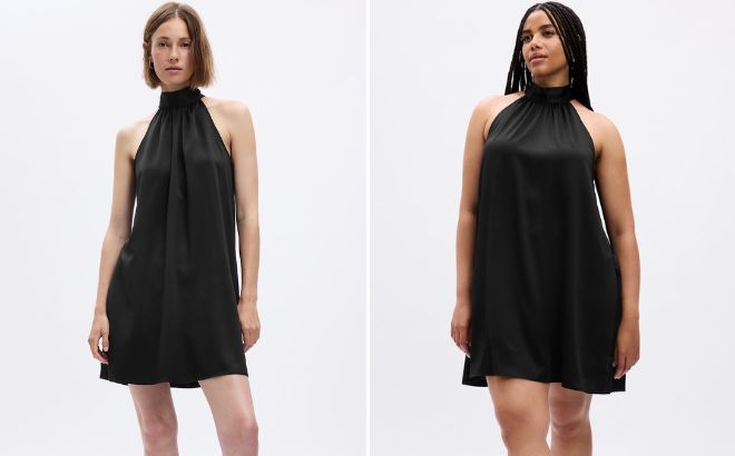 Gap Satin Swing Mini Dress in Black Color