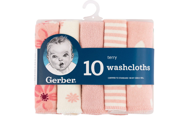 Gerber 10 Pack Baby Girls Kitty Floral Washcloths
