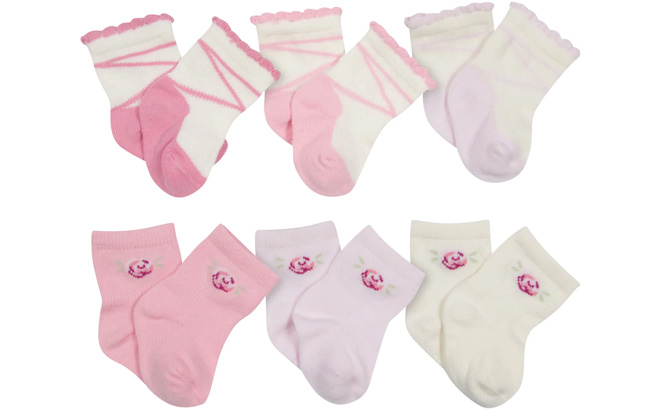 Gerber 6 Pack Baby Girls Floral Wiggle Proof Socks