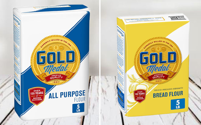 Gold Medal All Purpose Flour 5lbs and Gold Medal Premium Quality Unbleached Bread Flour 5lbs