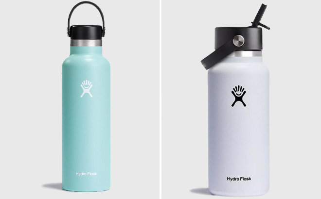 HYDRO FLASK 21oz Standard Mouth Bottle and Flask 32oz Wide Mouth with Flex Straw Cap
