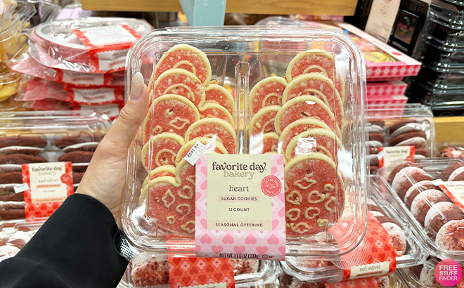 Hand Holding Favorite Day Valentines Day Heart Shaped Sugar Cookies Hand Holding Favorite Day Valentines Day Heart Shaped Sugar Cookies
