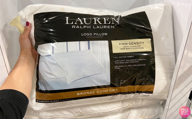 Hand Holding Lauren Ralph Lauren Logo Density Collection Pillow