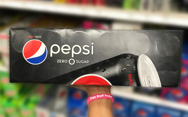Hand Holding Pepsi Zero Sugar 12 Pack
