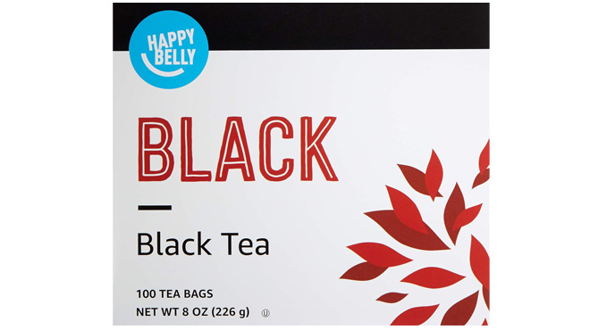Happy Belly Black Tea Bags 100 Count Pack on White Background