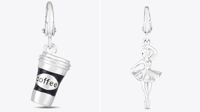 Helzberg Diamonds Coffee Cup Charm and Ballerina Charm in Sterling Silver