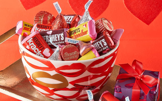 Hersheys and Reeses Cupids Mix Valentines Day Candy in a Big Bowl