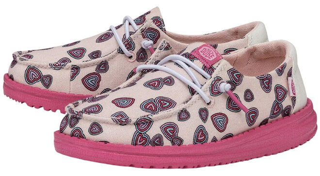Hey Dude Wendy Youth Hearts Shoes in Pink Color